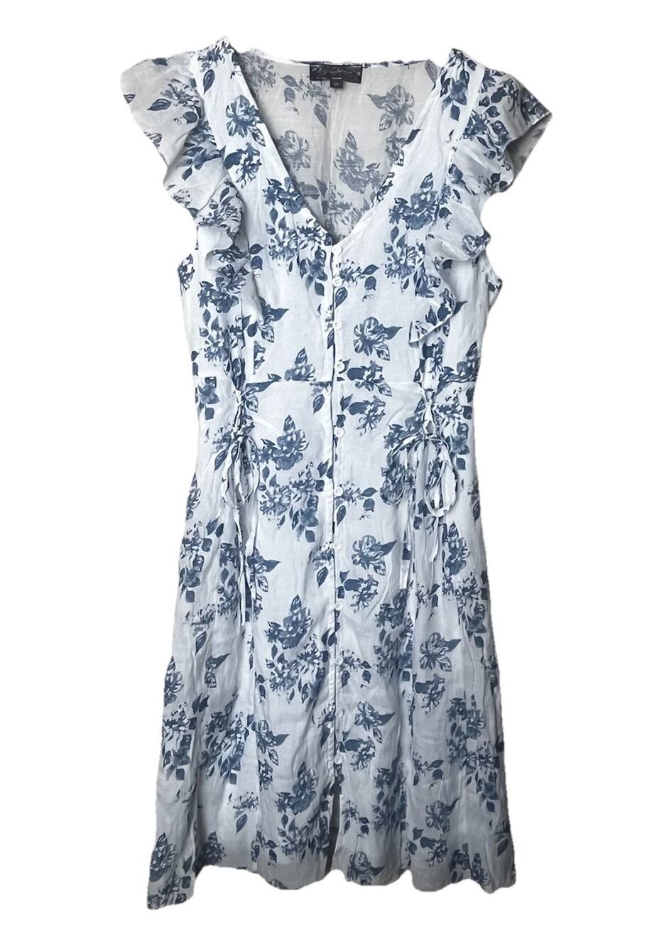 J Glee Floral Flutter Sleeve Dress Sz Medium M White Blue Boho Romantic Feminine